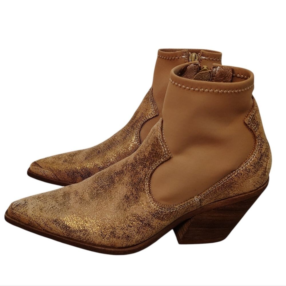 Free People Jackson West Sock Gold Metallic Western Leather Boot - Picture 2 of 11